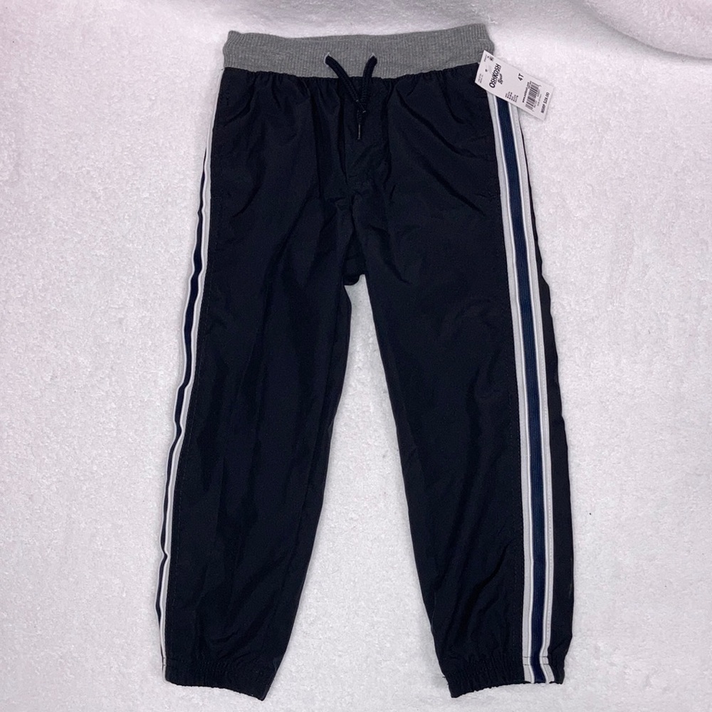 NWT Oshkosh 4t nylon lined black boys joggers athletic jersey elastic waist